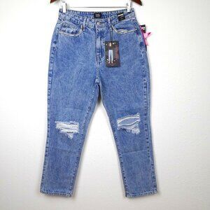 Rhinestone Trim Jeans Simple Society Size 7 Blue Distressed Denim Cropped